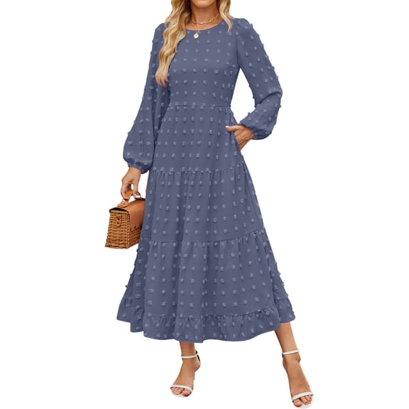Cyber**Monday ChaoHeng Fall Dresses for Women 2025 Women's Elegant Casual Long Sleeve Round Neck Shift Dress