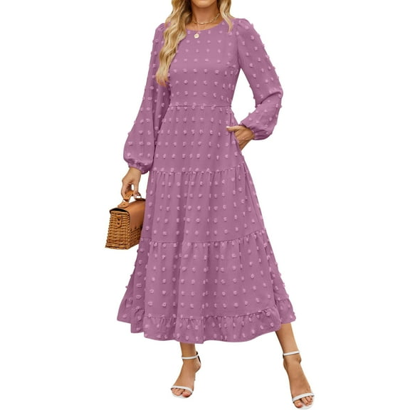 Cyber**Monday ChaoHeng Long Fall Dresses for Women 2025 Women's Elegant Casual Long Sleeve Round Neck Shift Dress