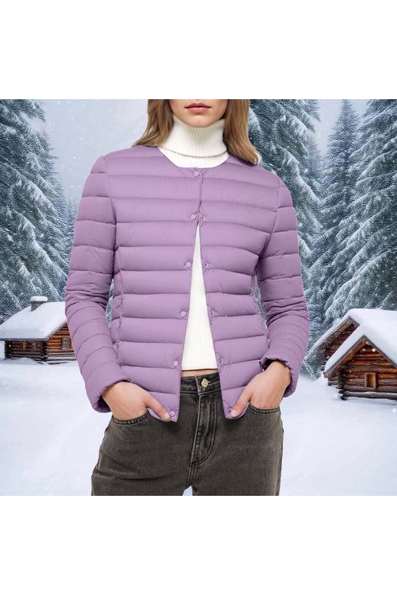 Cyber*Monday ChaoHeng Puffer Jacket Women Women's Lightweight V-Neck Puffer Jacket,Short Wavy Quilted Down Coat