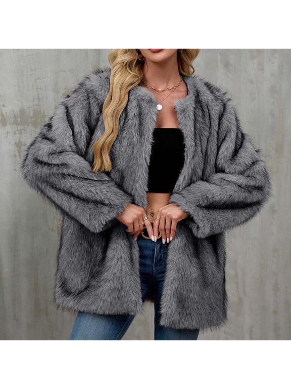 Cyber**Monday Chaoheng 2025 Jackets for Women Women's Cropped Faux Fur Jacket,Short Plush Winter Coat