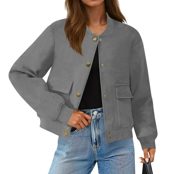 Cyber**Monday Chaoheng 2025 Jackets for Women Women's Cropped Suede Jacket,Short Faux Leather Moto Style Blazer