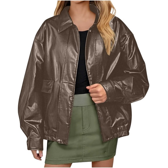 Cyber**Monday Chaoheng Plus Size Coats for Women Women's Faux Leather Jacket,Moto Style Biker Jacket