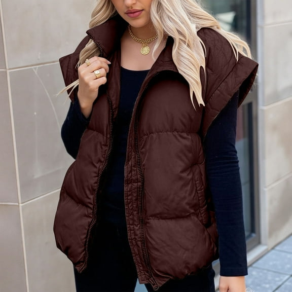 Cyber**Monday Chaoheng Winter Coats for Women 2025 Women's Quilted Puffer Vest,Sleeveless Zip Front withPockets
