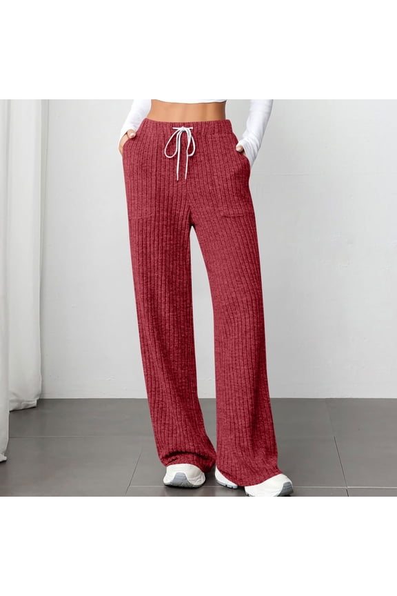 Cyber*Monday Chaoheng Womens Trouser Pants Women's Brushed Ribbed Joggers,Drawstring Waist & Pockets Lounge Pants