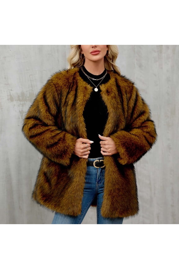 Cyber**Monday Chaoheng Womens Winter Coats Women's Cropped Faux Fur Jacket,Short Plush Winter Coat