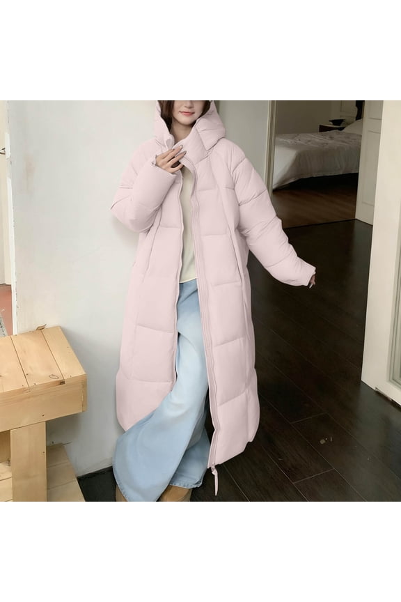Cyber**Monday Chaoheng Womens Winter Coats Women's Longline Hooded Puffer Coat,Street Style Quilted Jacket