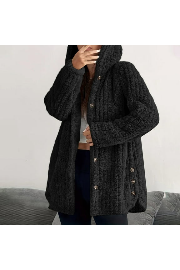 Cyber**Monday Chaoheng Womens Winter Coats Women's Plush Jacket,Soft Teddy Fabric Button Front Hooded Coat