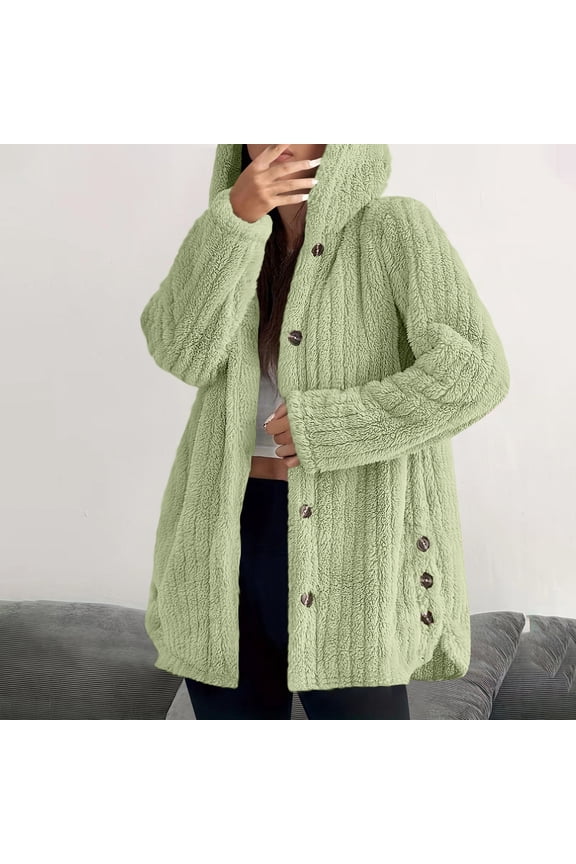Cyber**Monday Chaoheng Womens Winter Coats Women's Plush Jacket,Soft Teddy Fabric Button Front Hooded Coat