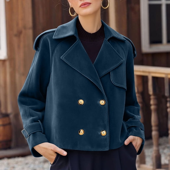 Cyber**Monday Chaoheng Womens Winter Coats Women's Suede Double-Breasted Jacket,Cropped Oversized Blazer