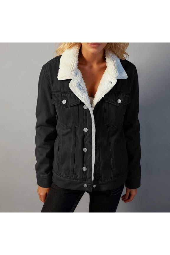 Cyber*Monday Chaoheng Womens Winter Jacket Women's Denim Shirt Jacket,Button Front Long Sleeve Top with Pockets