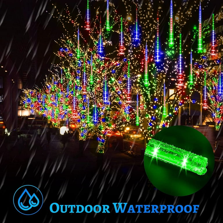 Cyber and Monday Christmas Lights String Lights Outdoor Meteor Shower Lights Outdoor 19 Inch 8 Tube 288 LED Meteor Lights Raindrop Snowfall Lights for Tree Yard Party Patio Christmas Decor Lights Walm...