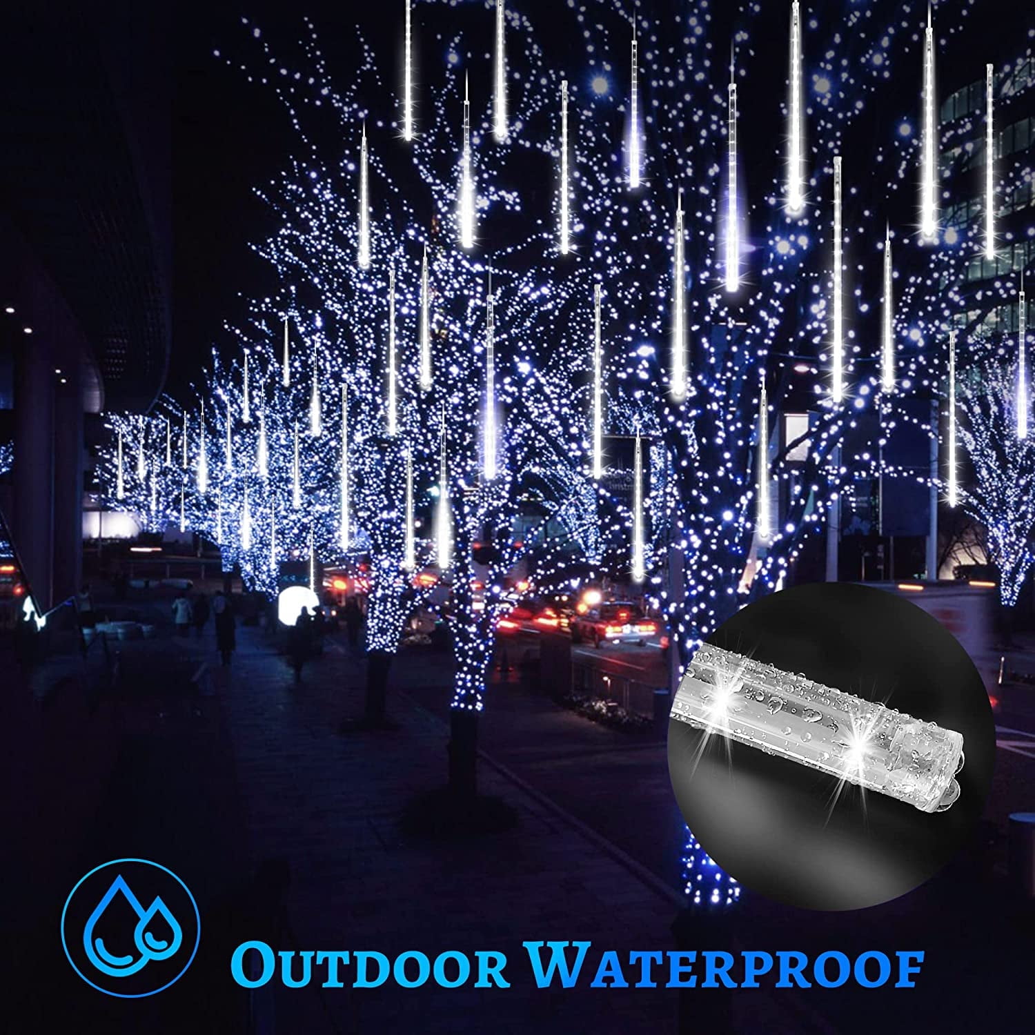 Cyber and Monday Christmas Lights, String Lights Outdoor, Meteor Shower Lights Outdoor 19 Inch 8