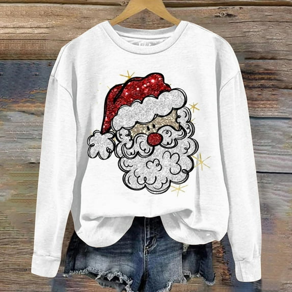 Cyber· Monday Clearance Clearance Christmas Clothes Under $5.00 Kids Fayshow0 Women'S Four Seasons Christmas Print Pullover Thin Sweater Long Sleeve Round Neck Top/Shirt