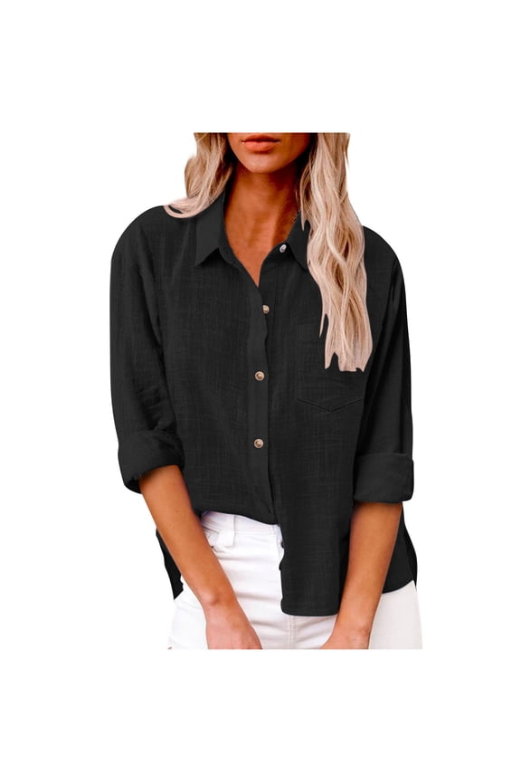 Long Sleeve Shirts for Women Hot Sale Womens Solid Color V Neck Loose Blouse Long Sleeve Casual Work Tunic Tops with Pocket