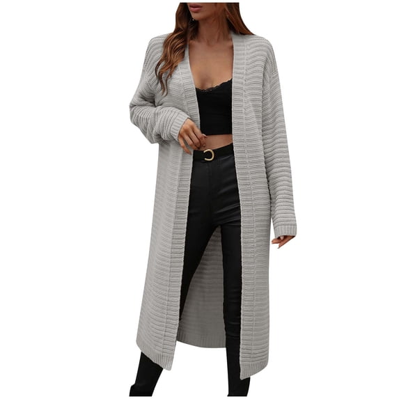 Cyber of Monday Clearance LYXSSBYX Winter Coats for Women 2023 Trendy Fashion Women Winter Solid Color Casual Long Sleeve Long Sweater Coat Cardigan Blouse Tops