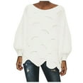 thumbnail image 1 of Cyber of Monday Clearance LYXSSBYX Women Fall Sweaters Dress for Women 2022 Hot Sale Clearance Women's Solid Color Casual Hollow Chain Link Loose Knitted Bat Sweater Sweater, 1 of 4