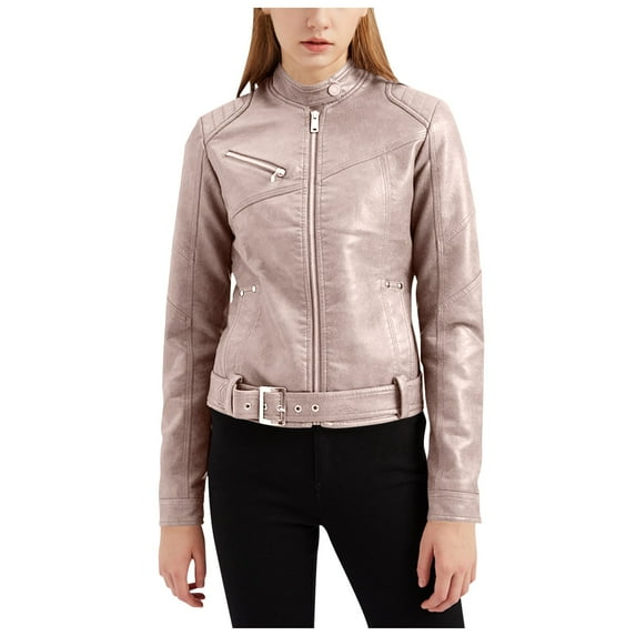Cyber of Monday Clearance LYXSSBYX Women Long Sleeve Shacket Jacket Hot Sale Clearance Women's Slim Leather Stand Collar Zip Motorcycle Suit Belt Coat Jacket Tops