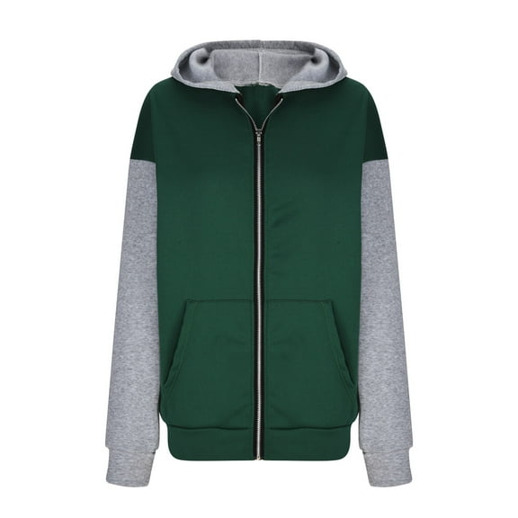 2025 Sweatshirt Coat for Women Winter Women Hooded Jacket Long Sleeve Open Front Zipper Slim Sweatshirt Coat Fashion Color Patchwork Hoodies Outerwear Top with Pocket Weekly