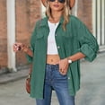 thumbnail image 1 of 2023 Winter Womens Corduroy Jacket Womens Shacket Jacket Casual Solid Lightweight Corduroy Button Down Shirts Coat Long Sleeve Lapel Loose Outerwear Tops with Pocket Up to 65% off, 1 of 5