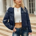 thumbnail image 1 of 2025 Winter Womens Faux Coat Faux Suede Jacket for Women Trendy Leather Fleece Patchwork Cropped Coat Long Sleeve Lapel Open Zip up Fashion Plush Outwear with Pocket Up to 65% off, 1 of 6