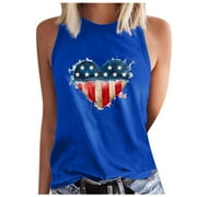 WENINI Cyber and Monday Deals 2023 ! Women 4th of July Tops, Women's Sleeveless Summer Sexy Casual Tops Regular Round Neck Printing Vest Tops Lighting Deal Remate De Almacen #4