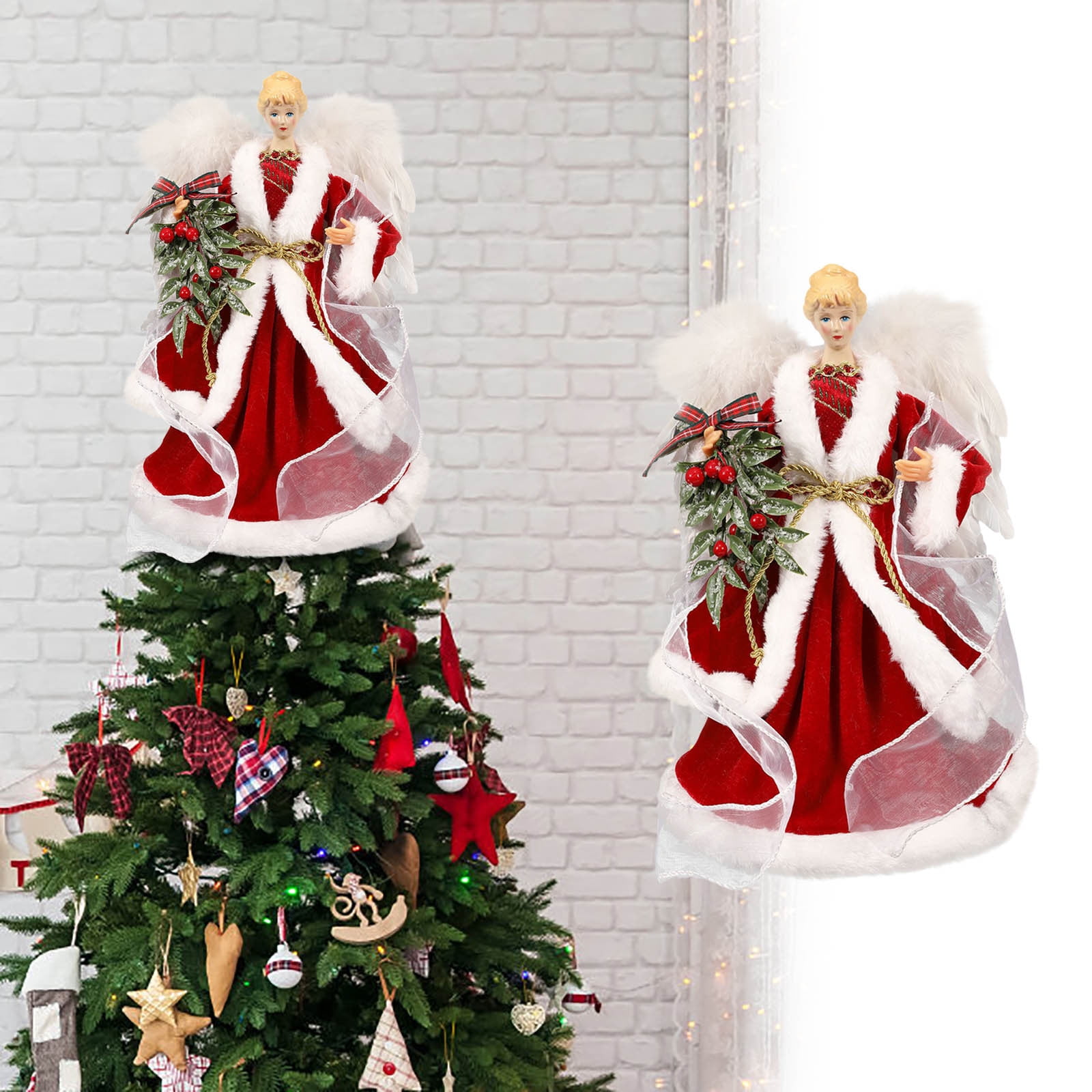 Cyber&Monday Deals 2024 PPgejGEK Angel Tree Topper Gold Angel Doll