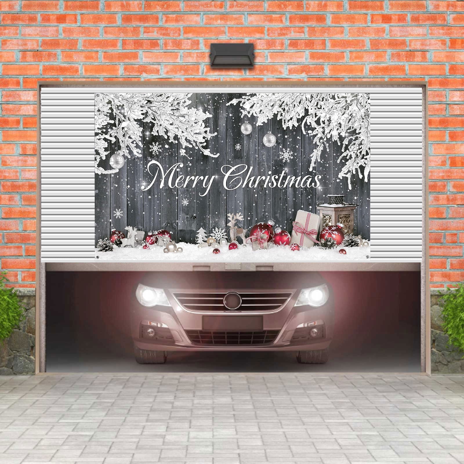 Rkxzt Christmas Garage Door Banner Cover Colorful Snowflakes Design