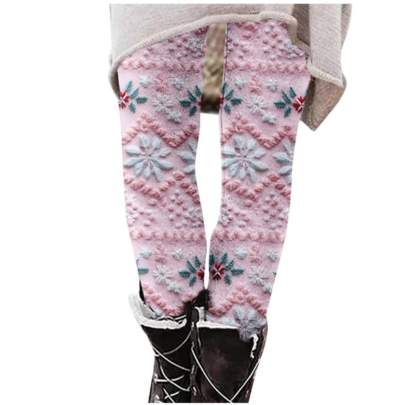 Buigttklop Christmas Leggings for Women 2024 Winter Print Fleece Trendy Aesthetic Pants Athletic Comfy High Waisted Trousers