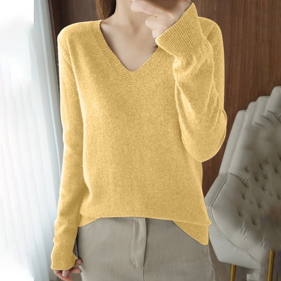 BUIgtTklOP Women's Fall Winter Sweater V-Neck Pullover Knitted Large Size Tops Cute Soft Ladies Dressy Casual Outfits