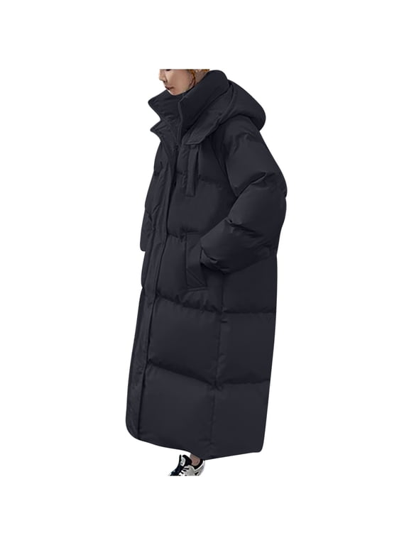 Cyber.Monday /Black and Friday Winter Coats for Women Plus Size 4X Fayshow0 Women'S Winter Long Hooded Long Sleeved Cotton Jacket Thick Cotton Jacket Loose Cotton Jacket