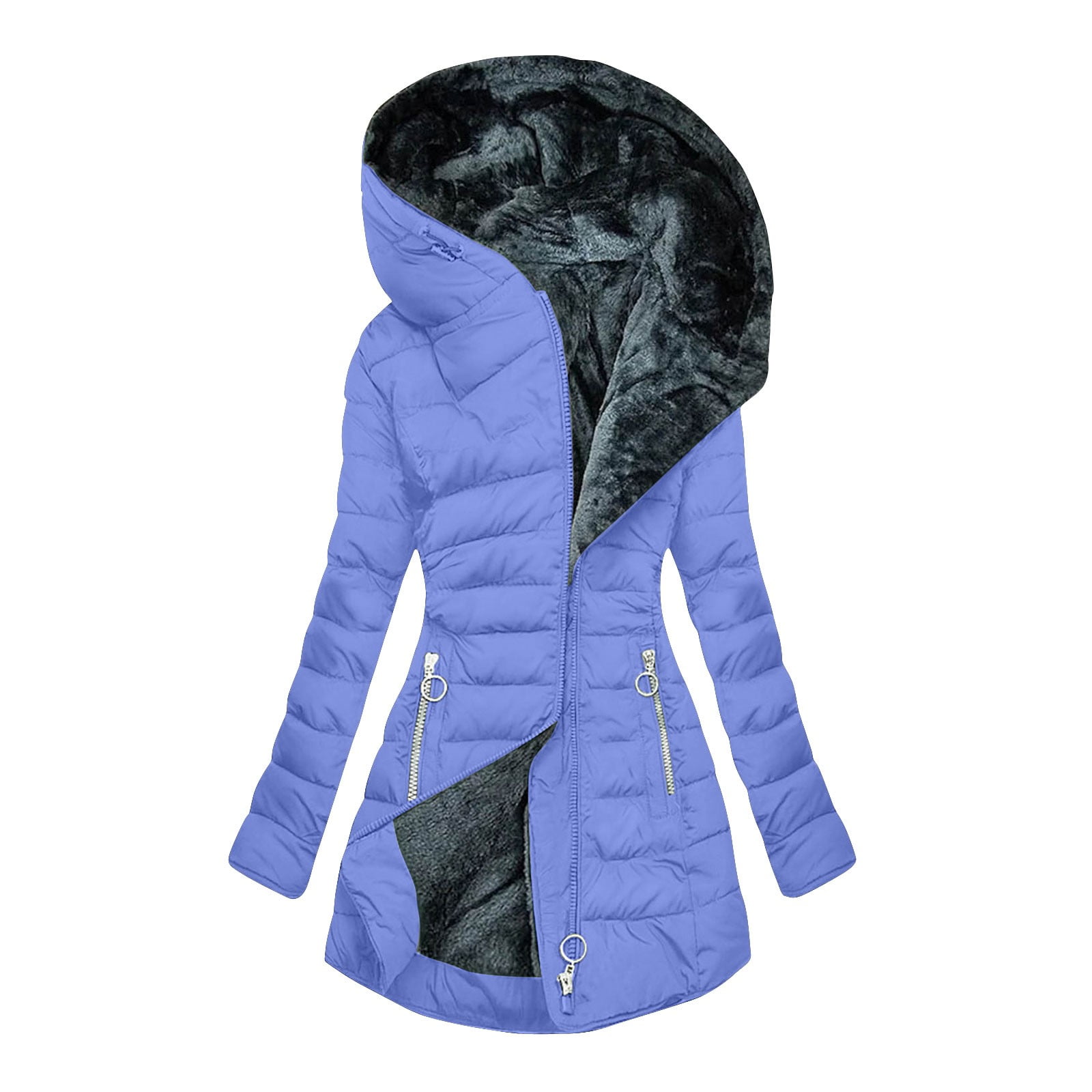 Cyber.Monday /Black and Friday Women Coats Under 25.00 Fayshow0 Women'S New Solid Color Long-Sleeved Hooded Fashion Cotton-Padded Jacket