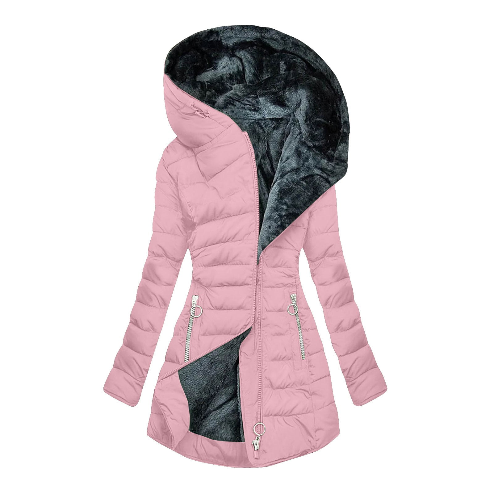 Cyber.Monday /Black and Friday Women Coats Under 25.00 Fayshow0 Women'S New Solid Color Long-Sleeved Hooded Fashion Cotton-Padded Jacket