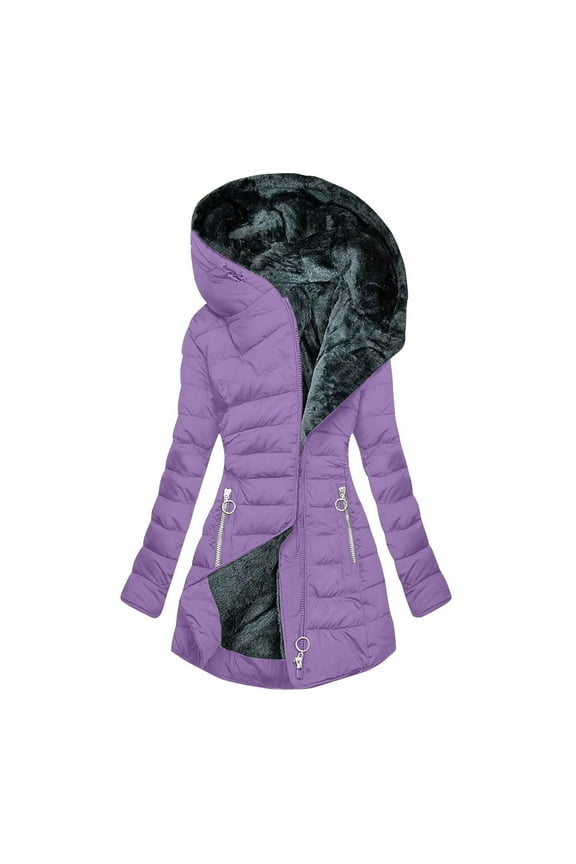 Cyber.Monday /Black and Friday Women Coats Under 25.00 Fayshow0 Women'S New Solid Color Long-Sleeved Hooded Fashion Cotton-Padded Jacket