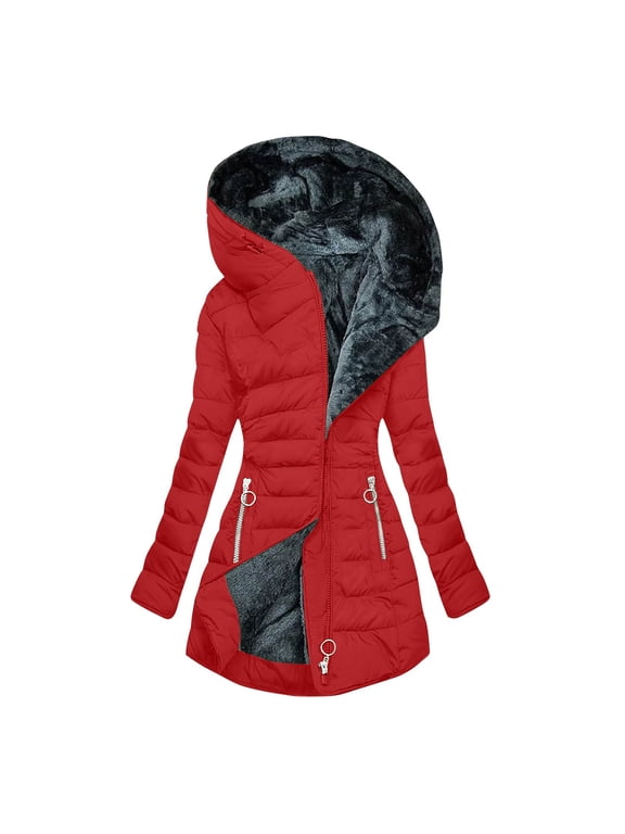 Cyber.Monday /Black and Friday Women Coats Under 25.00 Fayshow0 Women'S New Solid Color Long-Sleeved Hooded Fashion Cotton-Padded Jacket