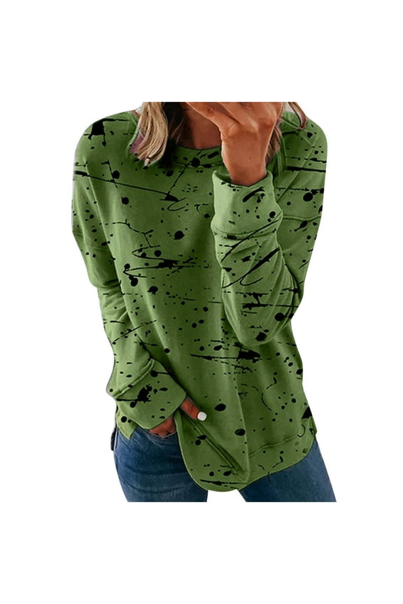 Cyber.Monday /Black and Friday Womens Clothing Under 15.00 Fayshow0 Womens Tops Long Sleeve Fashion Women Print Long Sleeve Comfortable Breathable Round-Neck Shirt Tops