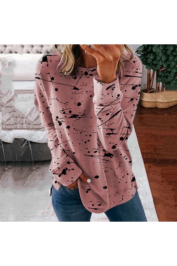 Cyber.Monday /Black and Friday Womens Clothing Under 15.00 Fayshow0 Womens Tops Long Sleeve Fashion Women Print Long Sleeve Comfortable Breathable Round-Neck Shirt Tops