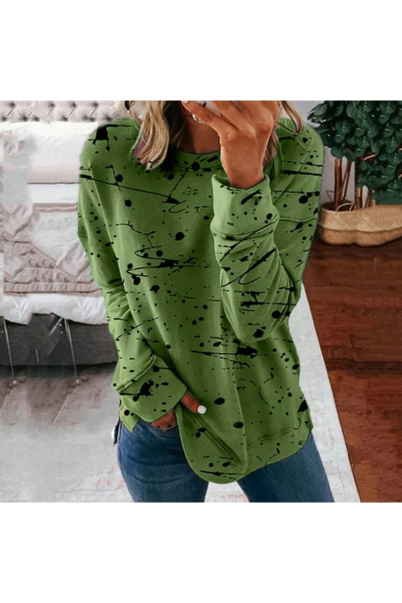 Cyber.Monday /Black and Friday Womens Clothing Under 15.00 Fayshow0 Womens Tops Long Sleeve Fashion Women Print Long Sleeve Comfortable Breathable Round-Neck Shirt Tops