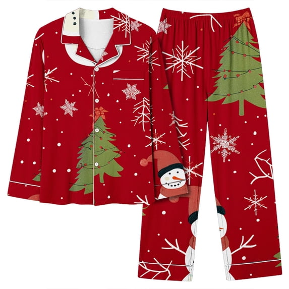 Xihbxyly Christmas Pajamas for Women, Women's Christmas Printed Pajama Set for Daily Home Wear Two-Piece Pajama Set with Pocket
