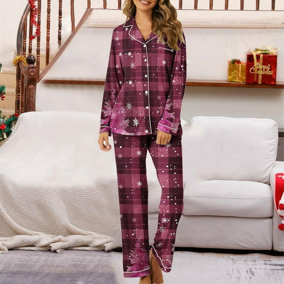 Xihbxyly Christmas Pajamas for Women, Women's Christmas Printed Pajama Set for Daily Home Wear Two-Piece Pajama Set with Pocket