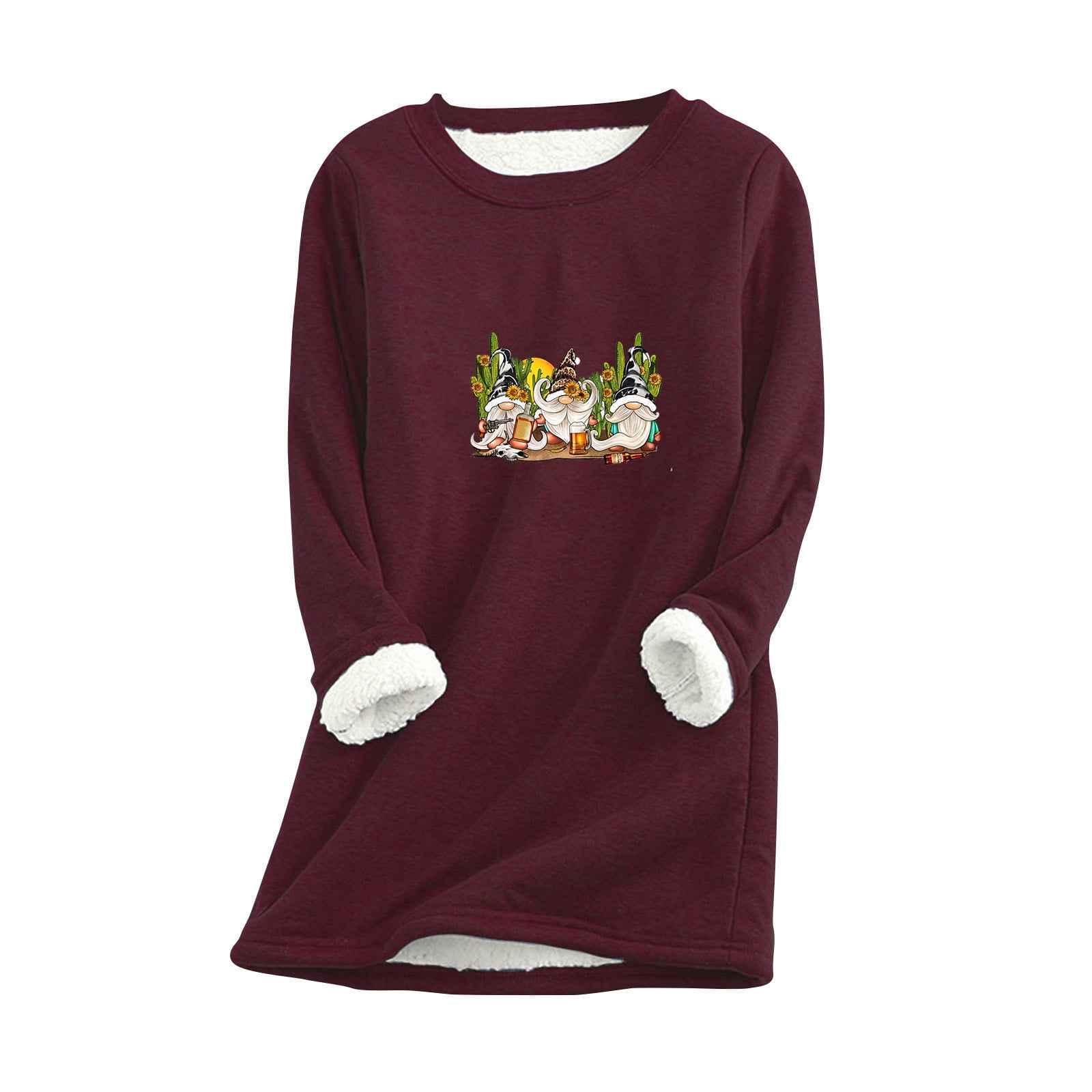 Cyber and Monday Deals Dianli Fleece Lined Sweatshirt Women Winter Warm Sherpa Lined Sweatshirt Pullover Crewneck Ladies Solid Color Shirts Cotton Plush WomenLong Sleeve Tops Christmas Print Walmart.c...