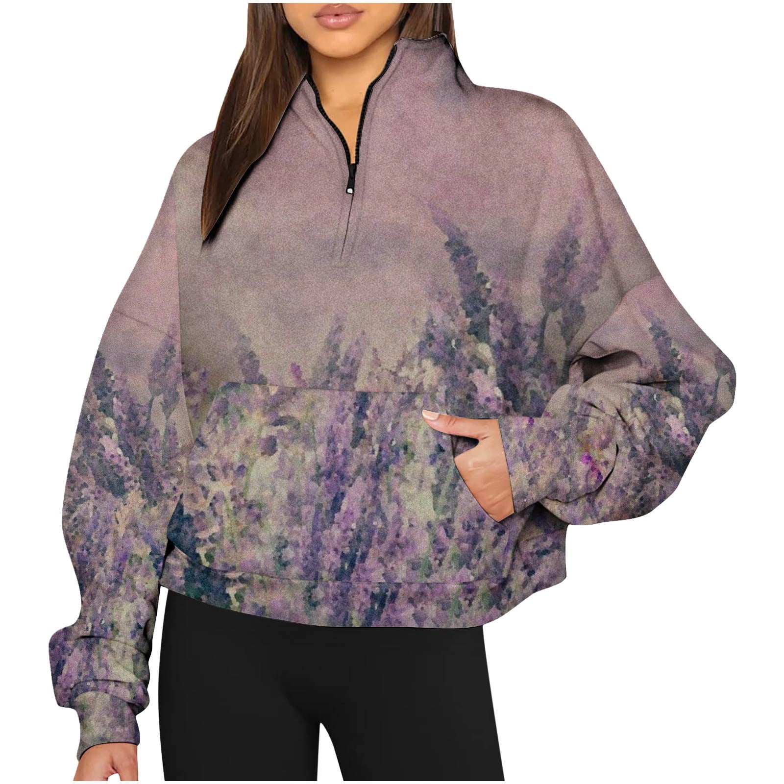 Cyber and Monday Deals Dianli Womens Half Zipper Sweatshirt Striped