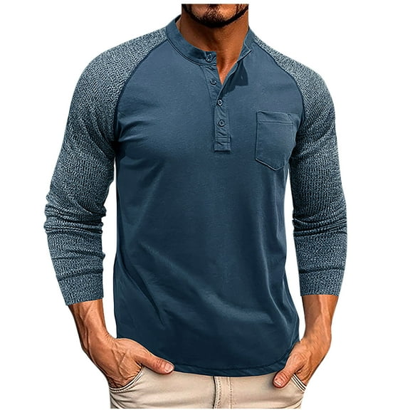 Dihao Winter Clearance Tops for Men Casual Short/Long Sleeve Henley Shirt Raglan Fit Active Sports Baseball T-Shirts Tee Fall Mens Shirts