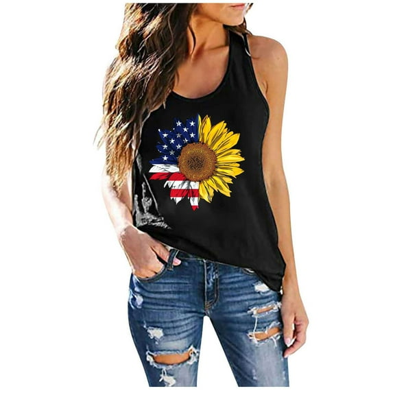 Dyegold 4th Of July Tank Tops For Women Summer Sleeveless American Flag Shirt Loose Casual Patriotic Graphic Tee Tops Tshirt