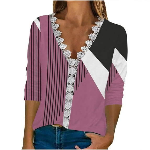 Dyegold Fall Tops For Women 2023 Trendy Long Sleeve Shirts Dressy Casual V-Neck Leopard Color Block Tunics Top Loose Blouses