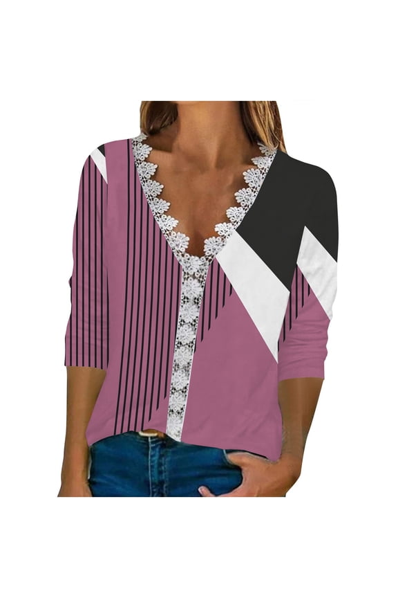 Dyegold Fall Tops For Women 2023 Trendy Long Sleeve Shirts Dressy Casual V-Neck Leopard Color Block Tunics Top Loose Blouses