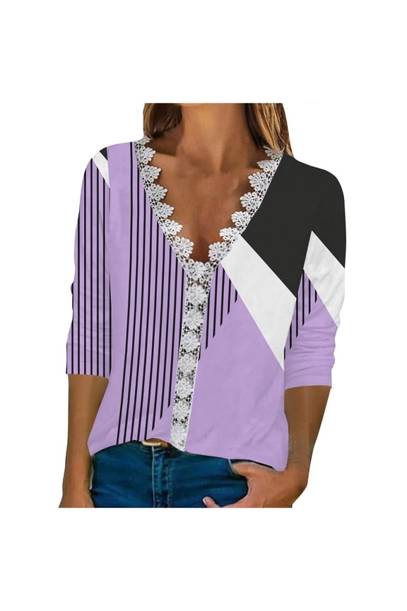 Dyegold Fall Tops For Women 2023 Trendy Long Sleeve Shirts Dressy Casual V-Neck Leopard Color Block Tunics Top Loose Blouses