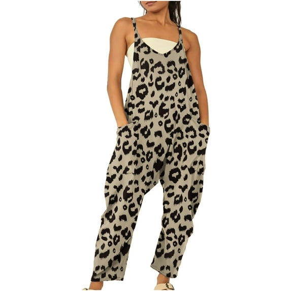 Cyber&Monday Deals Dyegold Jumpsuits for Women Casual, Jumpsuits for Women Floral Print Summer Loose Casual Playsuit Long Pants Sleeveless V Neck Overall Romper with Pocket