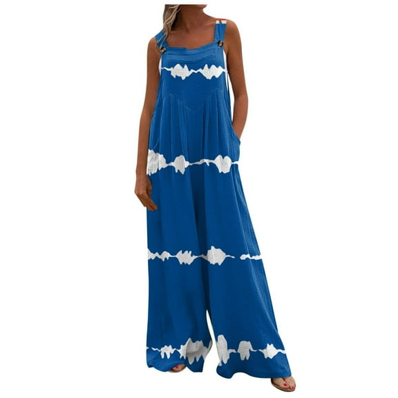 Dyegold Jumpsuits for Women Casual, Jumpsuits for Women Striped Tie Dye Straight Wide Leg Stretchy Trousers Long Pants Sleeveless ​Square Neck ​Rompers