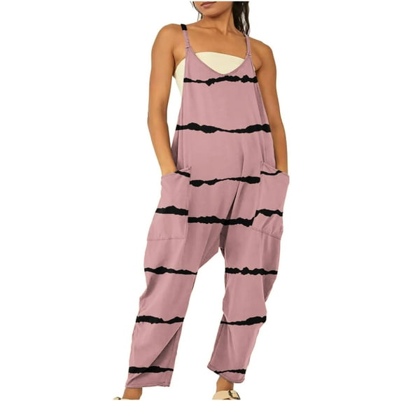 Cyber&Monday Deals Dyegold Jumpsuits for Women Casual, Women's Sleeveless Vintage Floral Print Wide Leg Jumpsuit With Pockets Casual Summer Trouser Long Pants ​V Neck ​Romper