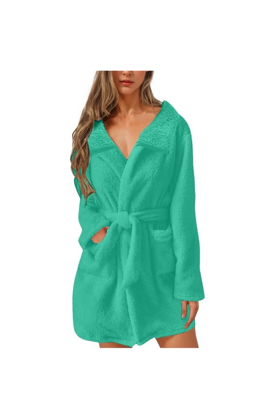 Dyegold Plush Robes For Women Lightweight Fuzzy Fleece Short Bathrobes Cute Soft Fluffy Spa Shower Pajamas Coats Loungewear